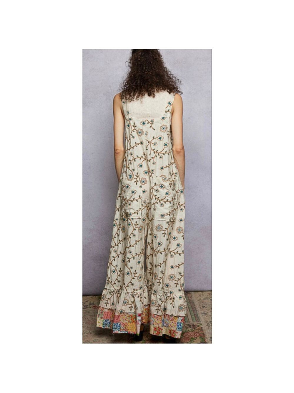 NEW POL Boho Whimsigoth Floral Embroidery Patchwork Overalls Wide Leg Size S NWT - Picture 6 of 6